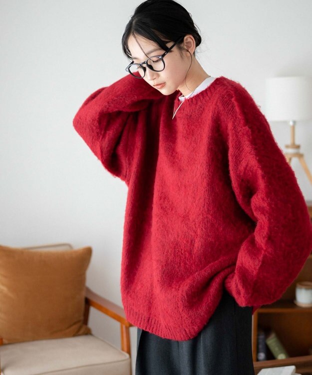 WEGO モヘアライクBIGプルオーバー レッド