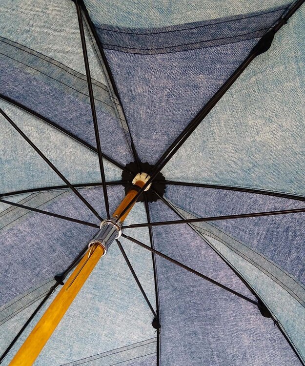 +RING 【限定/日本製】レディース向け 晴雨兼用傘 （長ショート）BLU denim-like pattern SR358 青