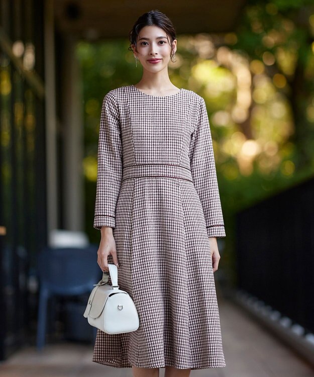 Tiaclasse L 【洗える】ツイード配色フレアワンピース ピンク