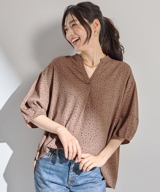 ANY ドルマンスキッパードットブラウス モカ系