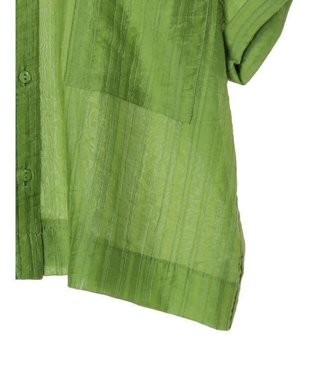 Green Parks シアーストライプショート丈シャツ Green