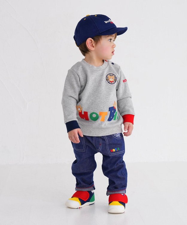 MIKI HOUSE HOT BISCUITS 【80-120cm】 立体ロゴ×キャラクタートレーナー グレー