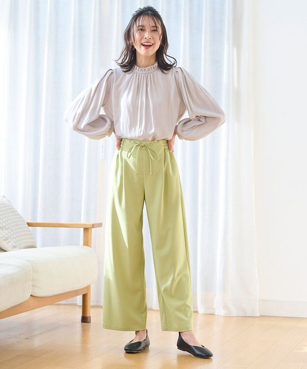 ANY 【ウエストゴム】イージケア美脚パンツ ワイド ライム