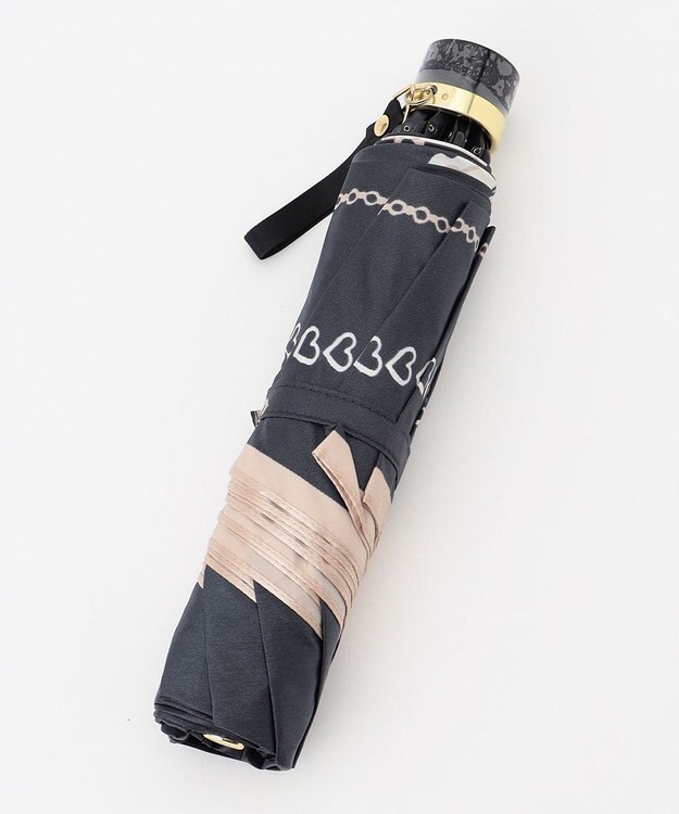 MOONBAT 【雨傘】ランバン　オン　ブルー (LANVIN en Bleu) リボン ハート ナイロンサテン 折りたたみ傘 ブラック