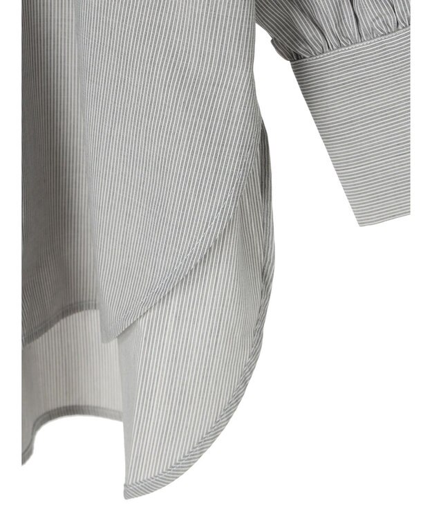 Green Parks イージーケアスタンドフリルシャツチュニック Stripe Black