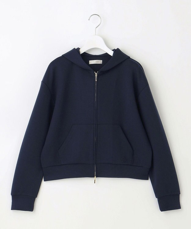 Feroux 【洗える】ダブルジップダンボールロゴ パーカー ネイビー系