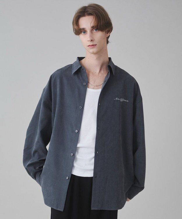 WEGO 【ユニセックス着用ITEM】フィブリルワンポイントBIGシャツ（長袖） ブラック中濃色