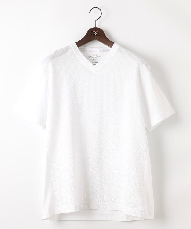 JOSEPH ABBOUD 【キングサイズ・オーガニックコットン使用・日本製】JOEコットンサッカー Vネック Tシャツ ホワイト系
