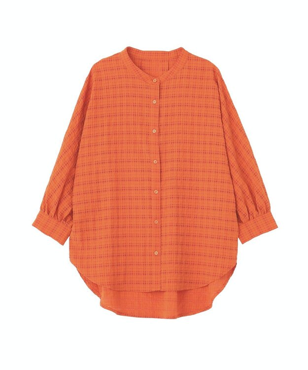 Green Parks シアーチェック７分袖シャツ Orange
