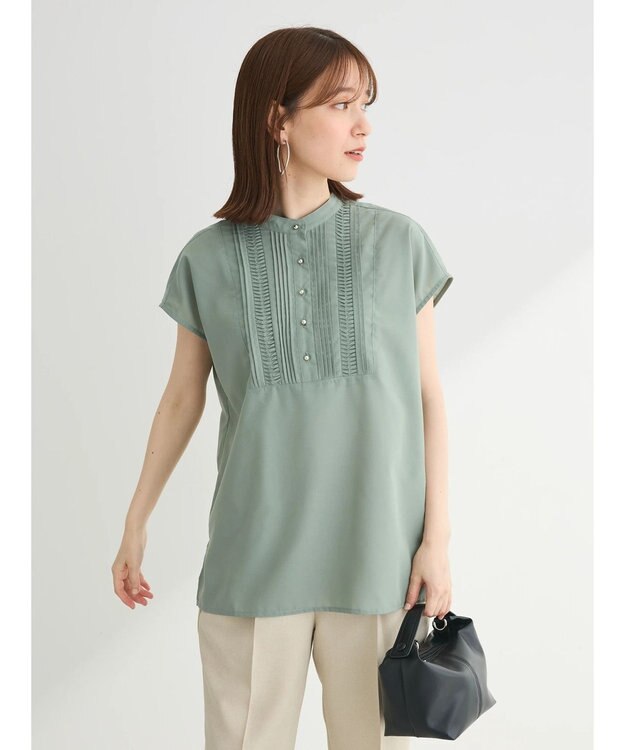 Green Parks ・ＥＬＥＮＣＡＲＥ　ＤＵＥ　ピンタックフレンチブラウス Khaki