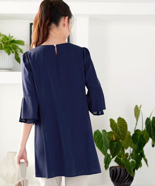 Tiaclasse 【新色追加】シフォンフレア袖チュニックブラウス ネイビー
