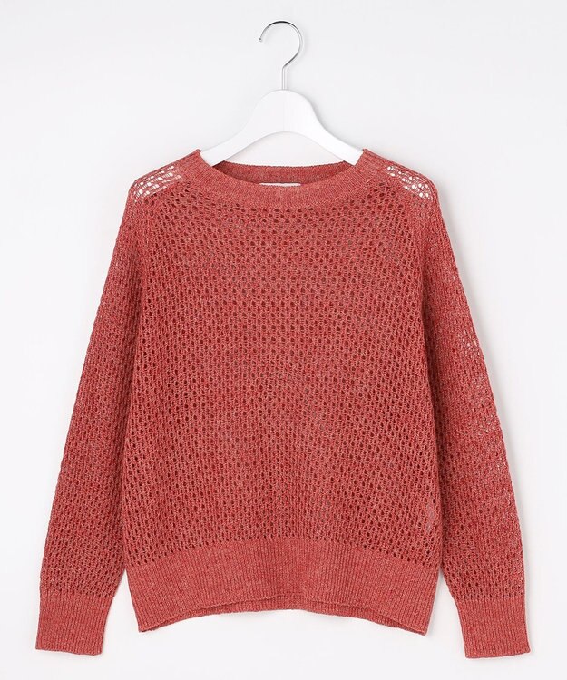 自由区 L リネンミドルゲージメッシュ ニット ピンク