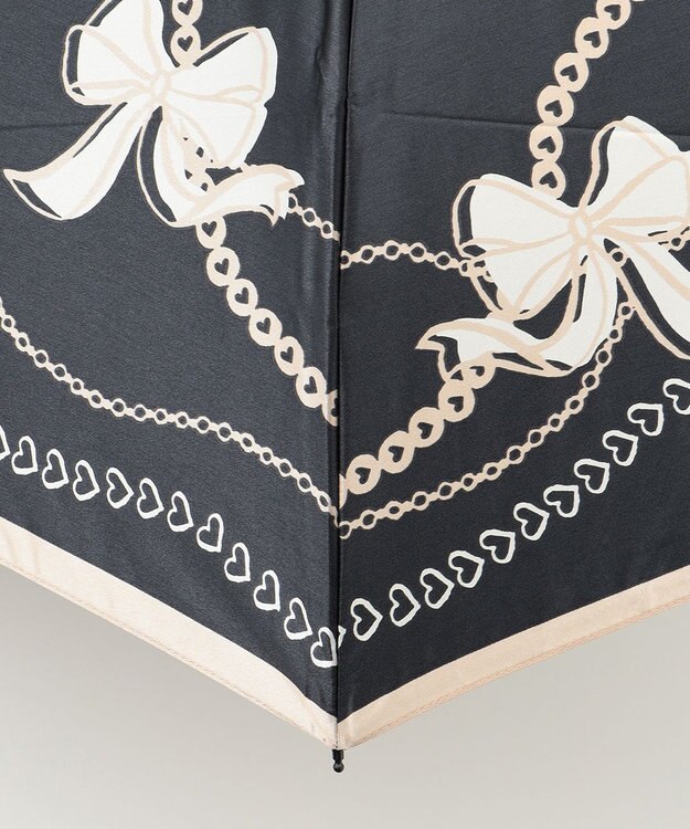 MOONBAT 【雨傘】ランバン　オン　ブルー (LANVIN en Bleu) リボン ハート ナイロンサテン 折りたたみ傘 ブラック