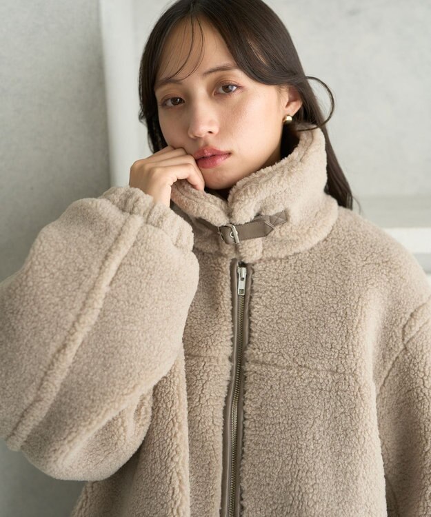 earth music&ecology ボアルーズブルゾン グレーベージュ