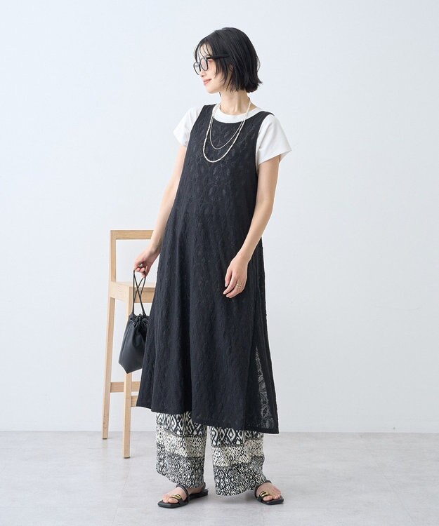 AMERICAN HOLIC レースジャガードノースリーブワンピース Black