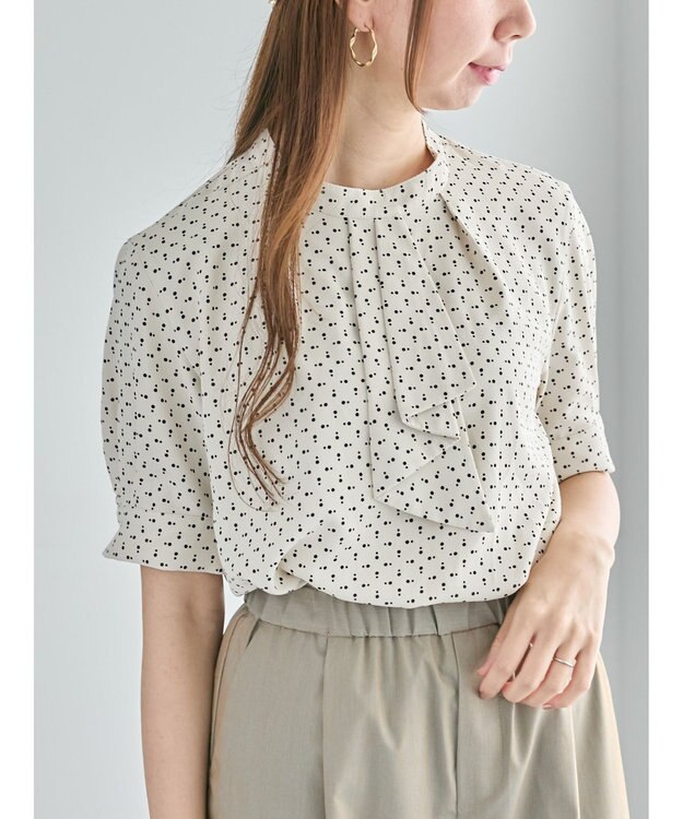 Te chichi パターンアソート5分袖ボウタイブラウス ベージュ