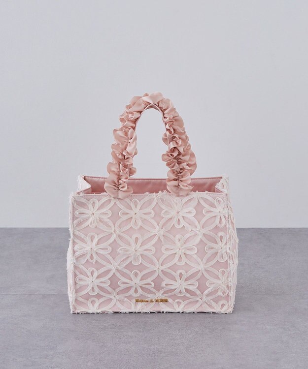 Maison de FLEUR チュールフラワーフリルスクエアトートバッグ Pink Beige