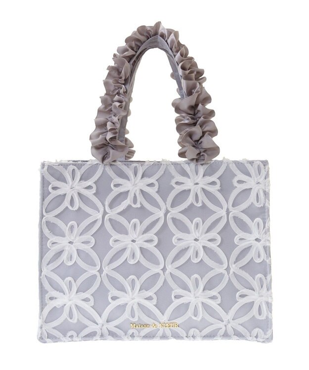 Maison de FLEUR チュールフラワーフリルスクエアトートバッグ Grayish Blue