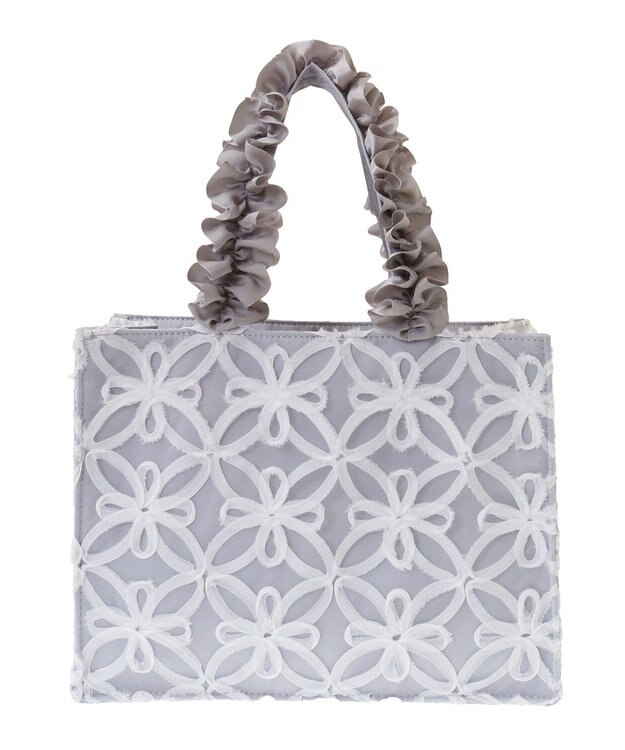 Maison de FLEUR チュールフラワーフリルスクエアトートバッグ Grayish Blue