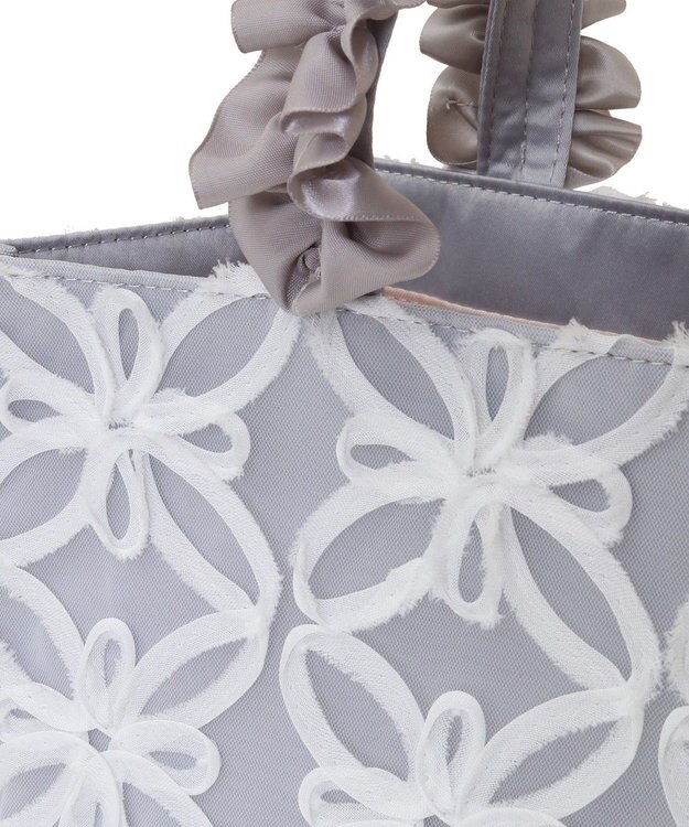 Maison de FLEUR チュールフラワーフリルスクエアトートバッグ Grayish Blue