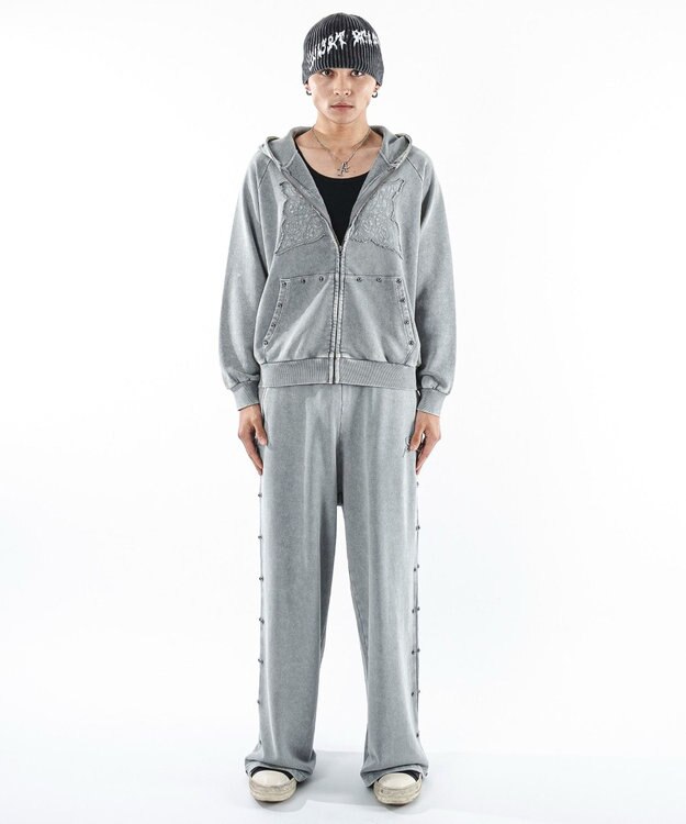 WEGO パウダーブリーチスタッズZIPパーカー グレー