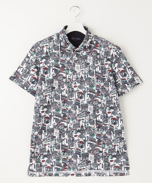 23区GOLF 【MEN】【吸水速乾/UVカット】パリマップ総柄ポロシャツ ホワイト系5