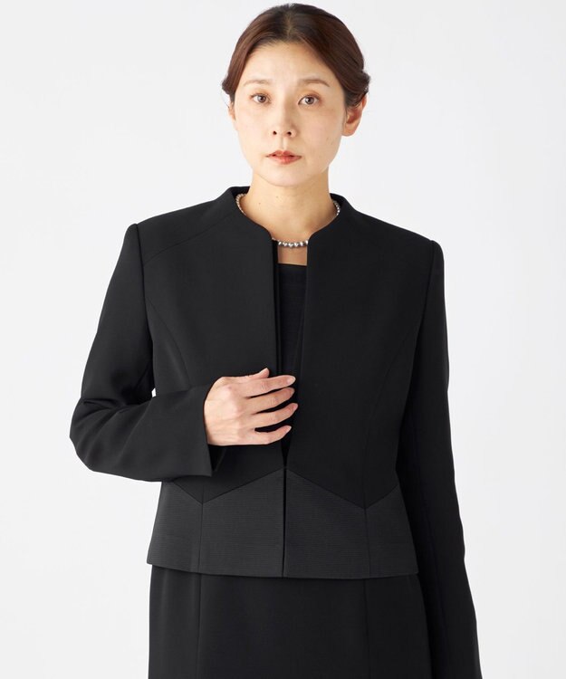 自由区 FORMAL 【ストレッチ/前開きワンピース】平二重 ジャケット+ワンピース ブラック系