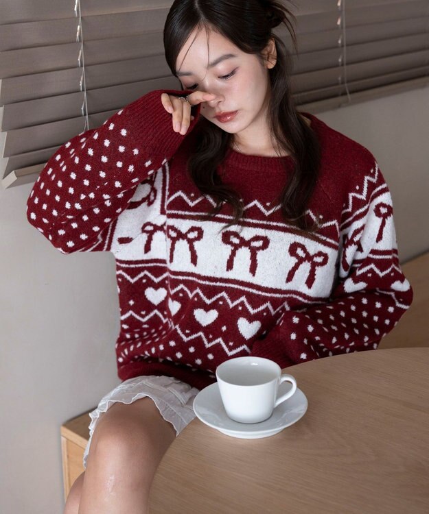 WEGO 【2025年秋冬新作】フラッフィーグラフィックニットBIGプルオーバー 柄6