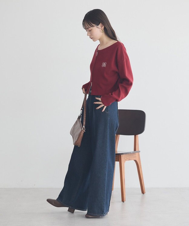 earth music&ecology ダブルジップロゴニットプルオーバー Bordeaux