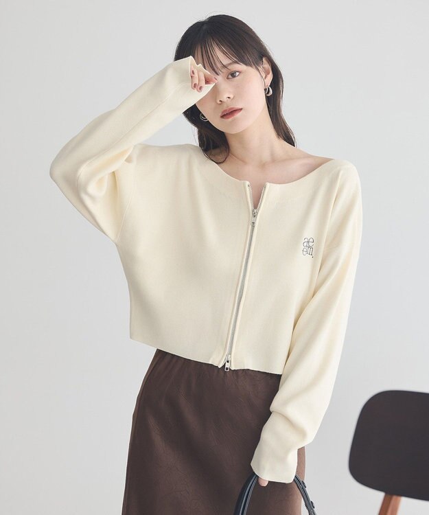 earth music&ecology ダブルジップロゴニットプルオーバー Ivory