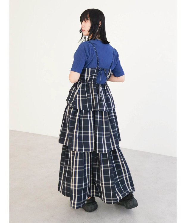 Green Parks ・ＳＵＧＡＲ　ＳＰＯＯＮ　チェックラッフルキャミワンピース Navy