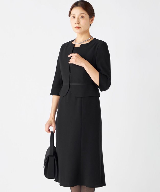 自由区 FORMAL 【ストレッチ/前開きワンピース】平二重 ジャケット+ワンピース ブラック系