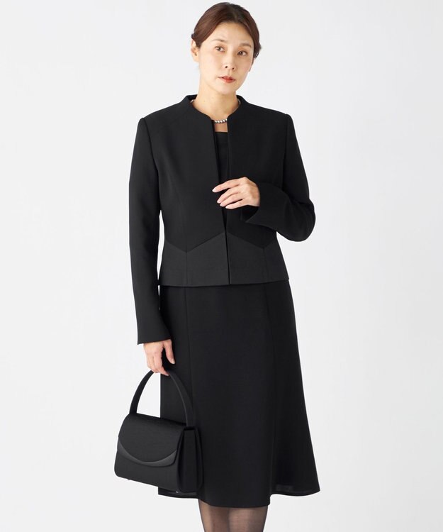 自由区 FORMAL 【ストレッチ/前開きワンピース】平二重 ジャケット+ワンピース ブラック系