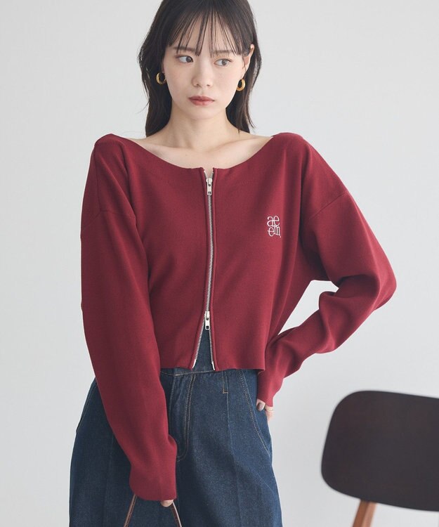 earth music&ecology ダブルジップロゴニットプルオーバー Bordeaux