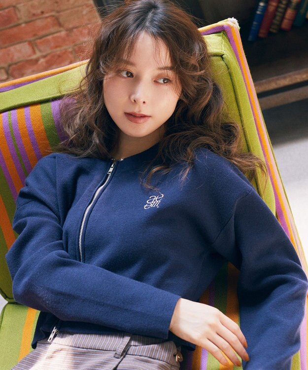 earth music&ecology ダブルジップロゴニットプルオーバー Navy