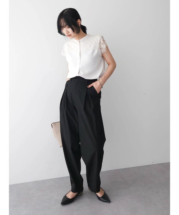 Green Parks 胸元レースフレンチスリーブブラウス Off White