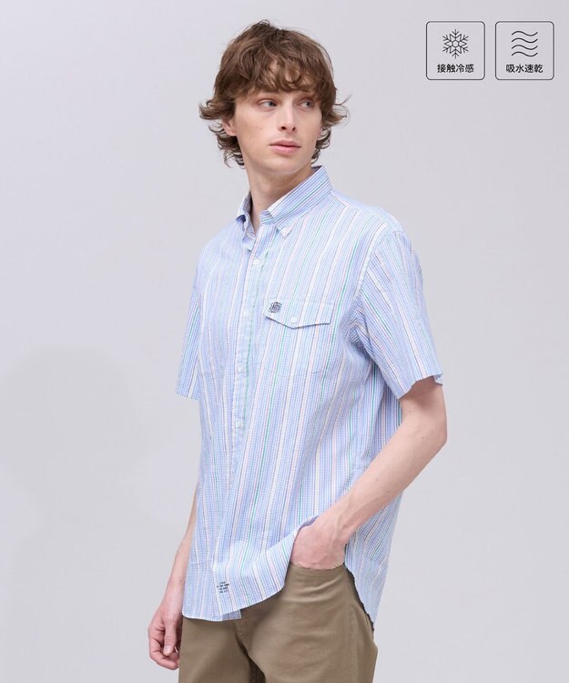 J.PRESS MEN 今季大人気！【吸水速乾 / 接触冷感 / 高通気性】Aero Weave クールマックスサッカー ストライプ シャツ / B.D.