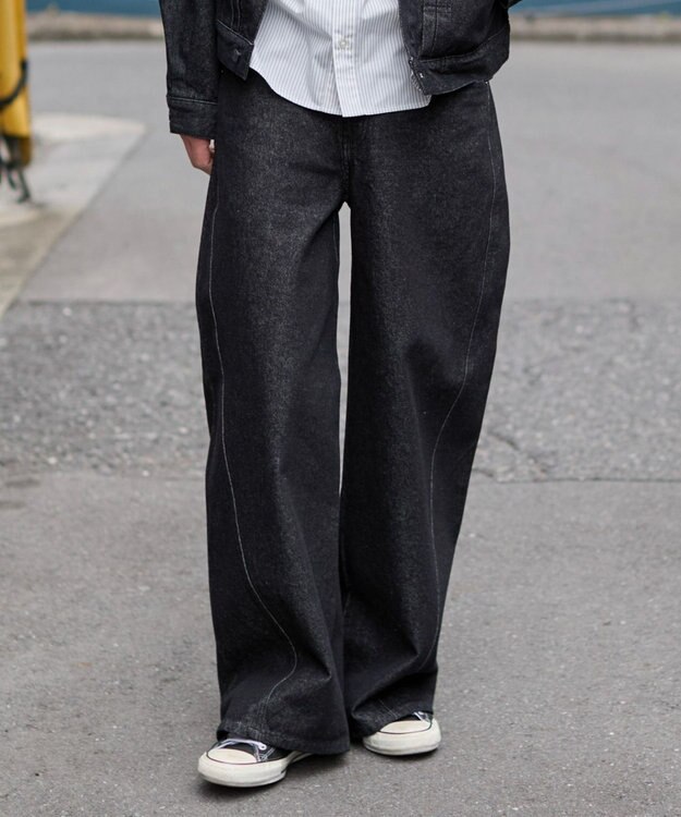 WEGO 【ユニセックス着用ITEM】カバーフィットフラップデニムパンツ デニムブラック