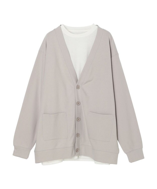 CRAFT STANDARD BOUTIQUE 強撚ポンチカーディガン＋Ｌ／Ｓ　ＴＥＥーＳＥＴ Light Gray