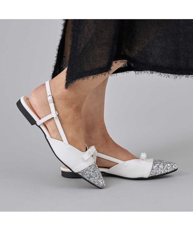 MODE ET JACOMO <carino>グリッターコンビフラットシューズ ホワイトコンビ