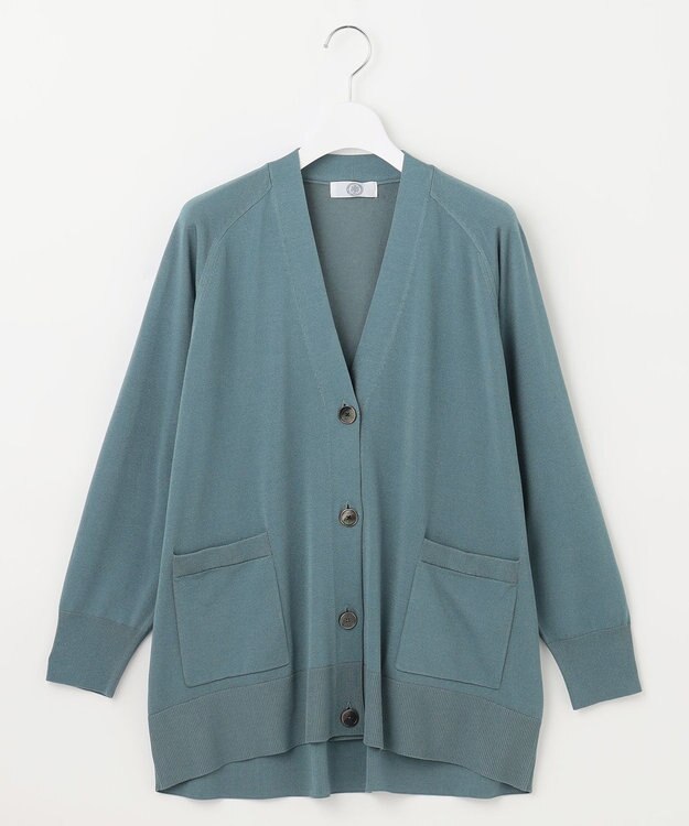 J.PRESS LADIES L 【洗える】SILKY RAYON STRETCH Vネック カーディガン グレイッシュグリーン系