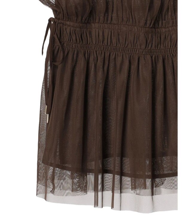YECCA VECCA チュールギャザーブラウス Brown