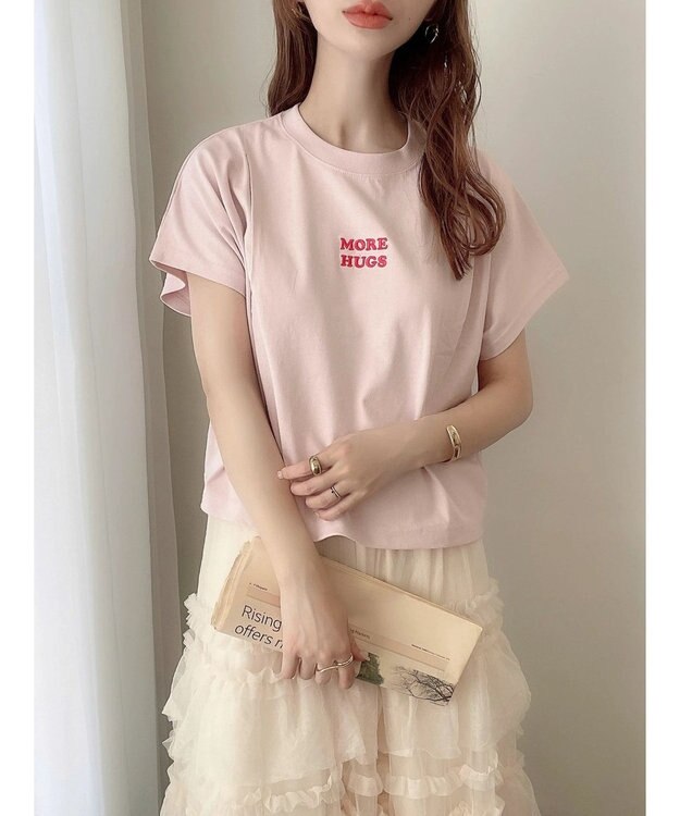 Green Parks ワンポイント刺繍タックＴシャツ Pink