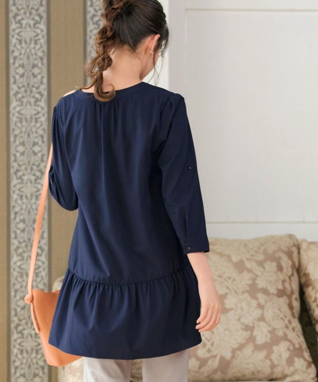 Tiaclasse 【選べる2Type】スキッパーシャツチュニック 長袖ネイビー