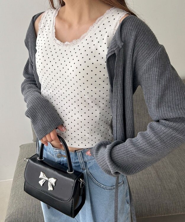 WEGO 【カップ付きインナー】ドット柄レースlカップインタンク ホワイト