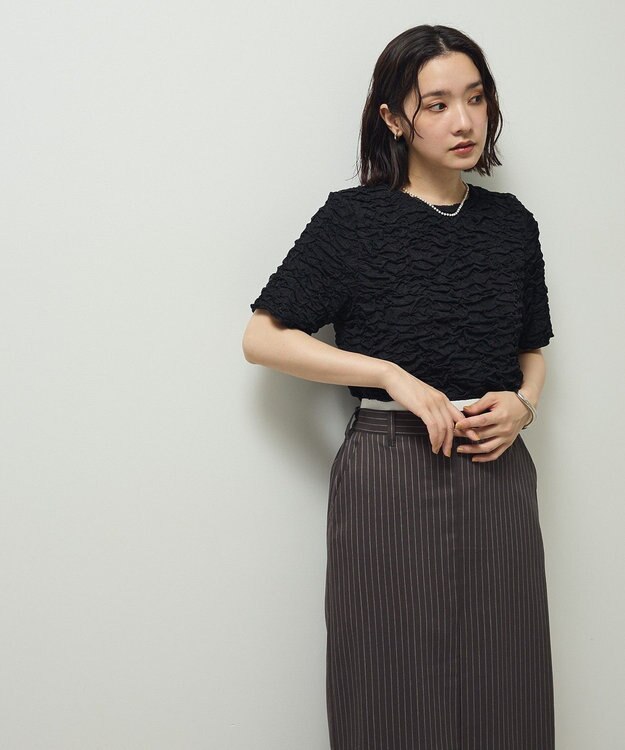 Green Parks 表面感カット５分袖プルオーバー Black