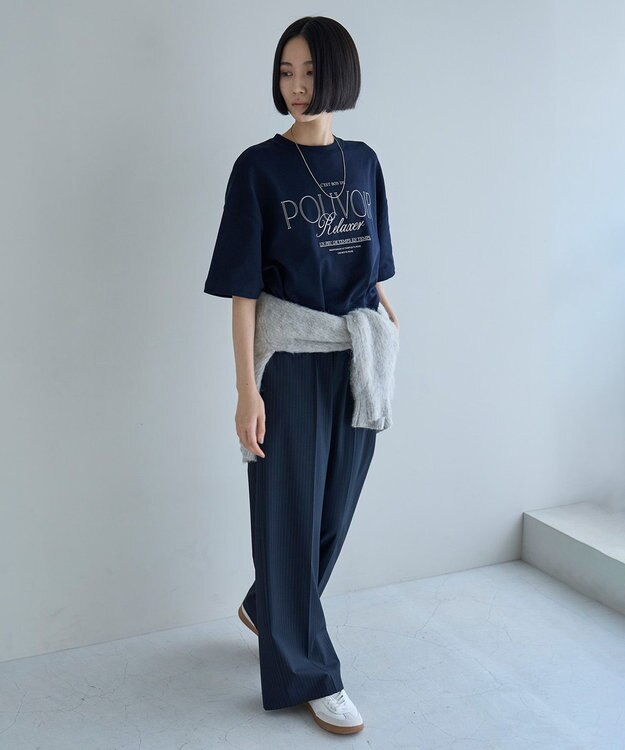 UNFILO 【新色追加】イージーワイドパンツ ネイビーストライプ