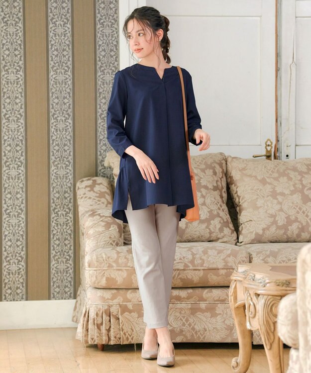 Tiaclasse 【選べる2Type】スキッパーシャツチュニック 長袖ネイビー