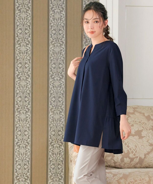 Tiaclasse 【選べる2Type】スキッパーシャツチュニック 長袖ネイビー