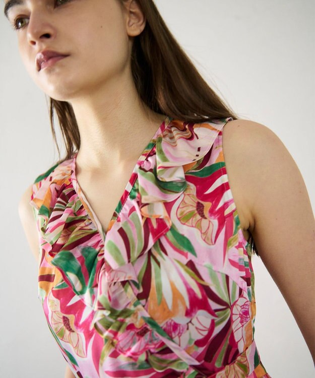 GRACE CONTINENTAL リーフプリントワンピース ピンク